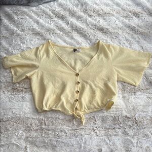 H&M Yellow Button-Down Tie-Front Top